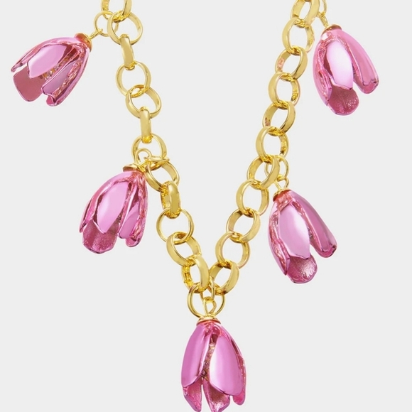 🔹️BETSEY JOHNSON🔹️Pink Garden Glam Tulip Charm Chain 16"  Necklace - Picture 4 of 13